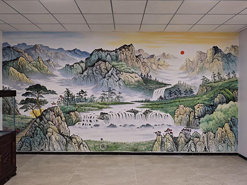 火星人創業園山水浮雕壁畫彩繪